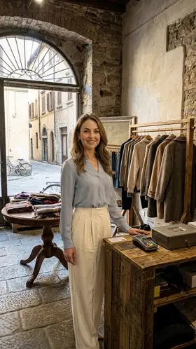 The same boutique with the virtual presenter standing by the counter.
